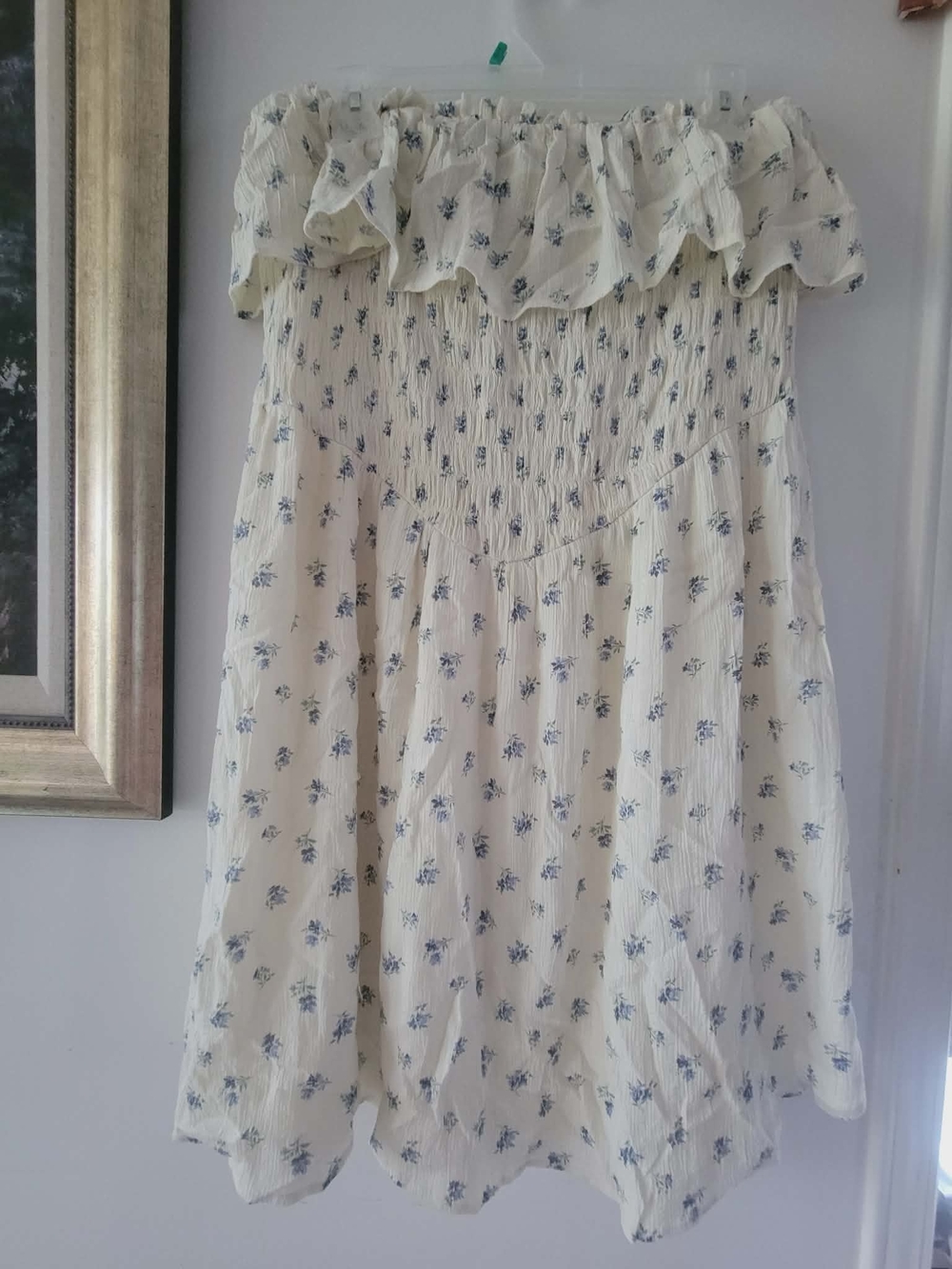 American Eagle Outfitters Cream Dress with Blue Floral Print